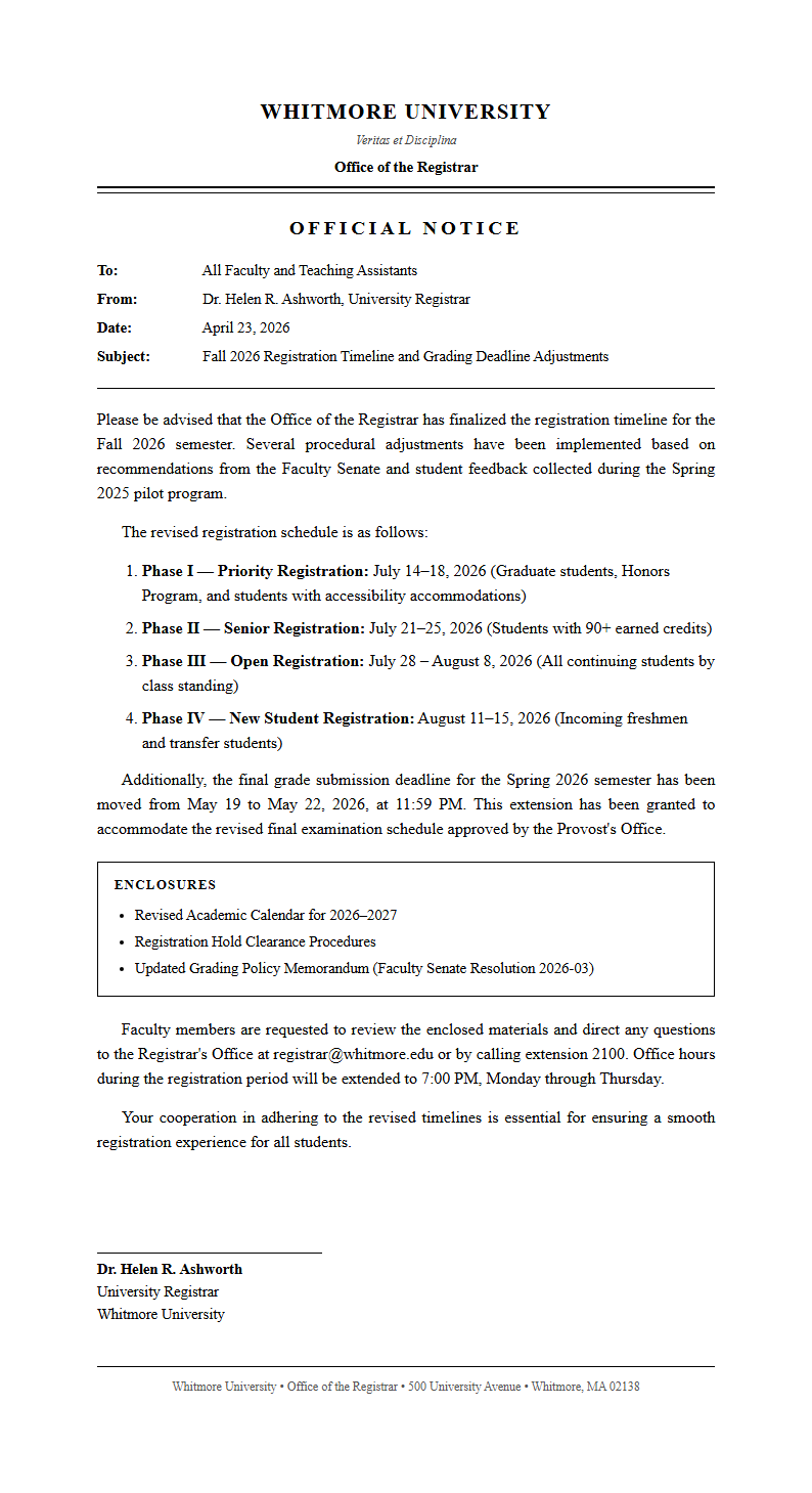 Academic Formal Notice